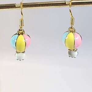 Pastel Hot Air Balloon Earrings, Cute Enamel Dangle Earrings, Whimsical Jewelry
